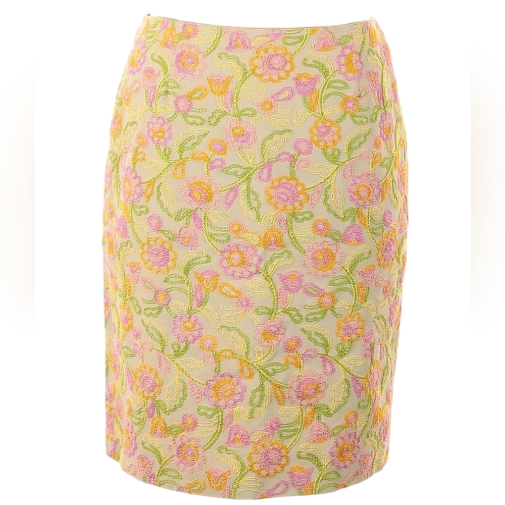Cynthia Steffe Yellow and Pink Floral Embroidered Pencil Shirt Size 6